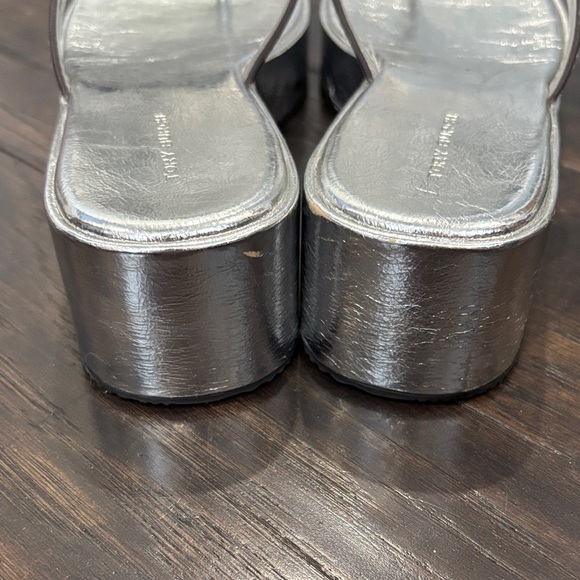 Tory Burch Metallic Silver Wedge Miller Sandals - Picture 3 of 7